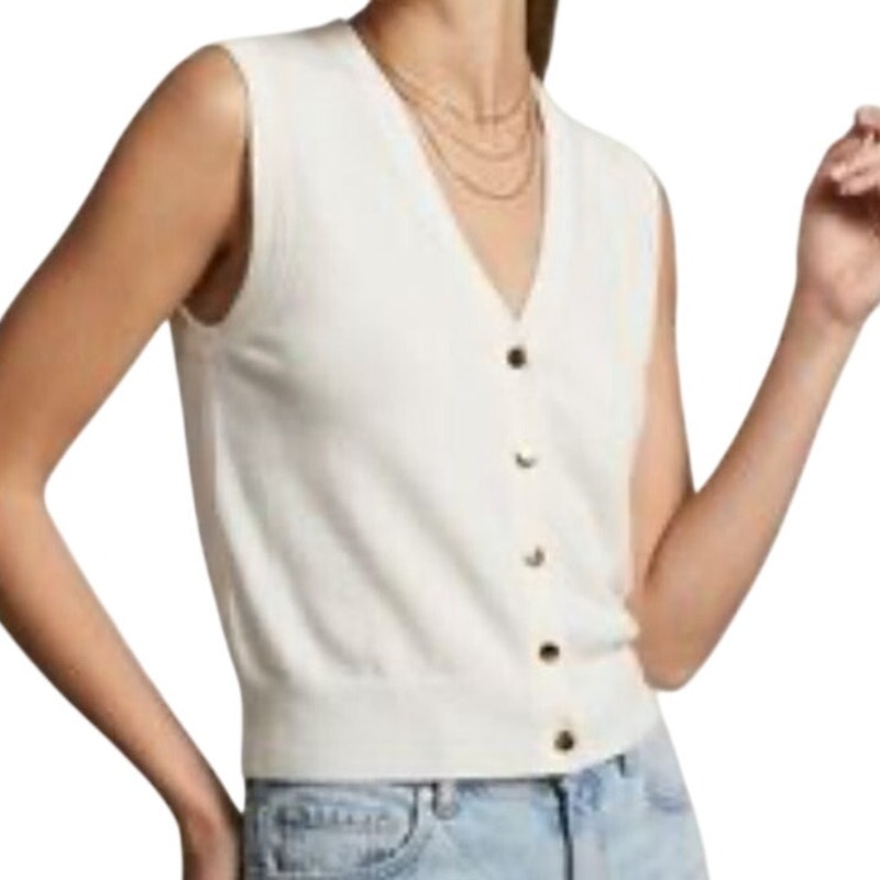 Zara V Neck Sweater Vest Gold Button Front Sleeveless V Neck Nwot Womens M